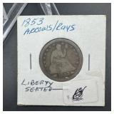 1853 Seated Liberty With Arrows Silver Quarter