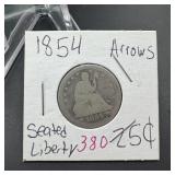 1854 Seated Liberty Silver Quarter