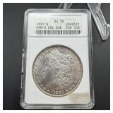 Soapbox 1891 Vam-2 Double Ear Morgan Silver Dollar