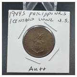 1944s Philippines WW2 1 centavo US AU++