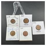 Five Canadian Small Cents  1966, 1967, 1968, 1969