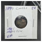 1899 Canadian Silver 5 Cent Coin