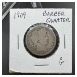 1909 Barber Silver Quarter