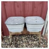 Rare Wheeling Dual Wash Tub With Lids