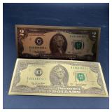 2 Gold Foil 1976 $2 Notes Novelty