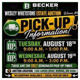Pick-up: Tuesday, August 18th: 9 A.m.-5 P.m. & Wed