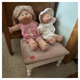2 Cabbage Patch Kids Dolls w/ Footstool