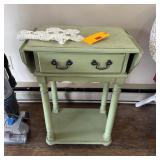 Painted Green Drop-Leaf Side Table w/ Drawer