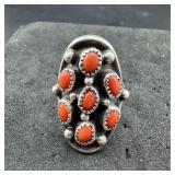 L. Henderson Sterling Silver Coral Ring  Size 8 
