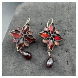 Sterling Silver Garnet Earrings  7.6g / Approx. 0