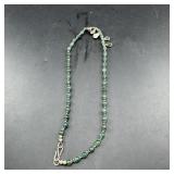 Vintage Sterling Silver Green Cabochon Necklace 