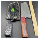 14-Inch Heavy-Duty Damascus Machete with Leather S