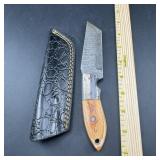 8-Inch Damascus Hunting Knife with Leather Sheath