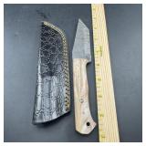 8-Inch Damascus Hunting Knife with Leather Sheath