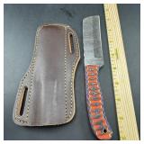 8-Inch Damascus Hunting Knife with Leather Sheath