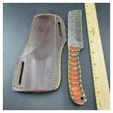 8-Inch Damascus Hunting Knife with Leather Sheath