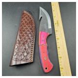 8-Inch Damascus Hunting Knife with Leather Sheath