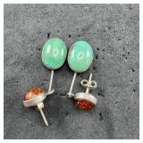 Sterling Silver Green Stone Earrings  4.7g / Appr