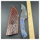 8-Inch Damascus Hunting Knife with Leather Sheath