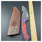 8-Inch Damascus Hunting Knife with Leather Sheath