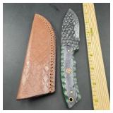 8-Inch Damascus Hunting Knife with Leather Sheath
