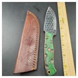 8-Inch Damascus Hunting Knife with Leather Sheath