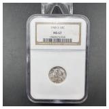 1945-S Mercury Silver Dime  Graded MS67