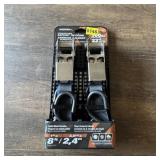Two-pack of 500 lb., 8-foot ratchet tie-downs. See