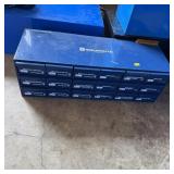 18-drawer metal bolt bin, approximately 3 feet wid