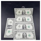Four Uncirculated 1969 $1 Bills