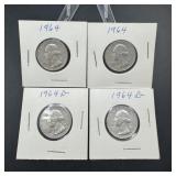 Four 1964 Silver Quarters