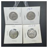 Four 1964 Silver Quarters