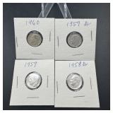 Four Silver Roosevelt Dimes