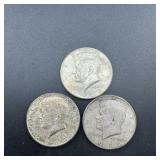 Three 1964 Kennedy Silver Half Dollars