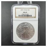 2001 American Silver Eagle  Graded Ms-69