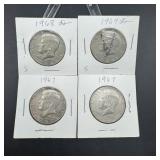 Four 40% Silver Kennedy Half Dollars