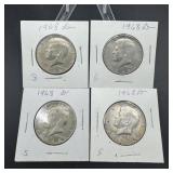 Four 40% Silver Kennedy Half Dollars