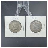 Two 40% Silver Kennedy Half Dollars