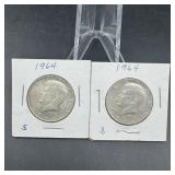 Two 1964 Kennedy Silver Half Dollars
