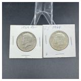 Two 1964 Kennedy Silver Half Dollars