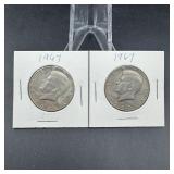 Two 40% Silver Kennedy Half Dollars