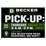 Pick-up: Thursday, August 27th: 9 A.m.-5 P.m.  Onl