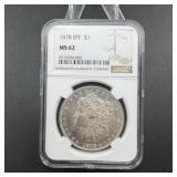 1878 8 Tail Feathers Morgan Silver Dollar  Graded