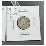 1945-micro S Mercury Silver Dime