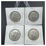 Four 40% Silver Kennedy Half Dollars