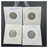 Four Silver Roosevelt Dimes