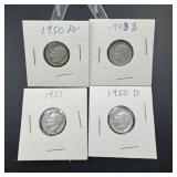Four Silver Roosevelt Dimes
