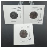 Three Better-date Wheat Cents