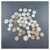 Box Of Various Foreign Silver Coins & Others