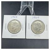 Two 1964 Kennedy Silver Half Dollars